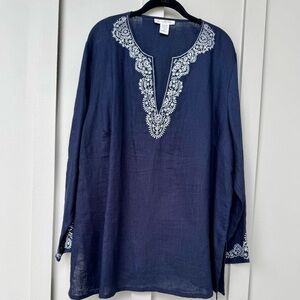 Susan Bristol Blue and White Relaxed Embellished Tunic
